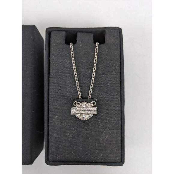 HARLEY DAVIDSON 925 STERLING TWO SIDED CRYSTAL BAR & SHIELD MOTORCYCLE NECKLACE - Picture 3 of 16